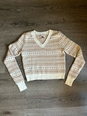 NWOT‎ XS American Eagle Neutral Tan Cropped V Neck Sweater